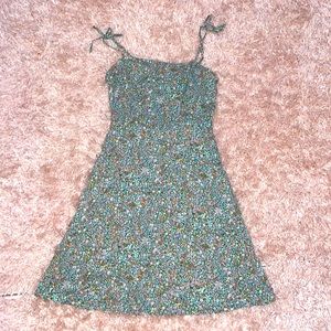 Flower printed kids spaghetti tie strap dress